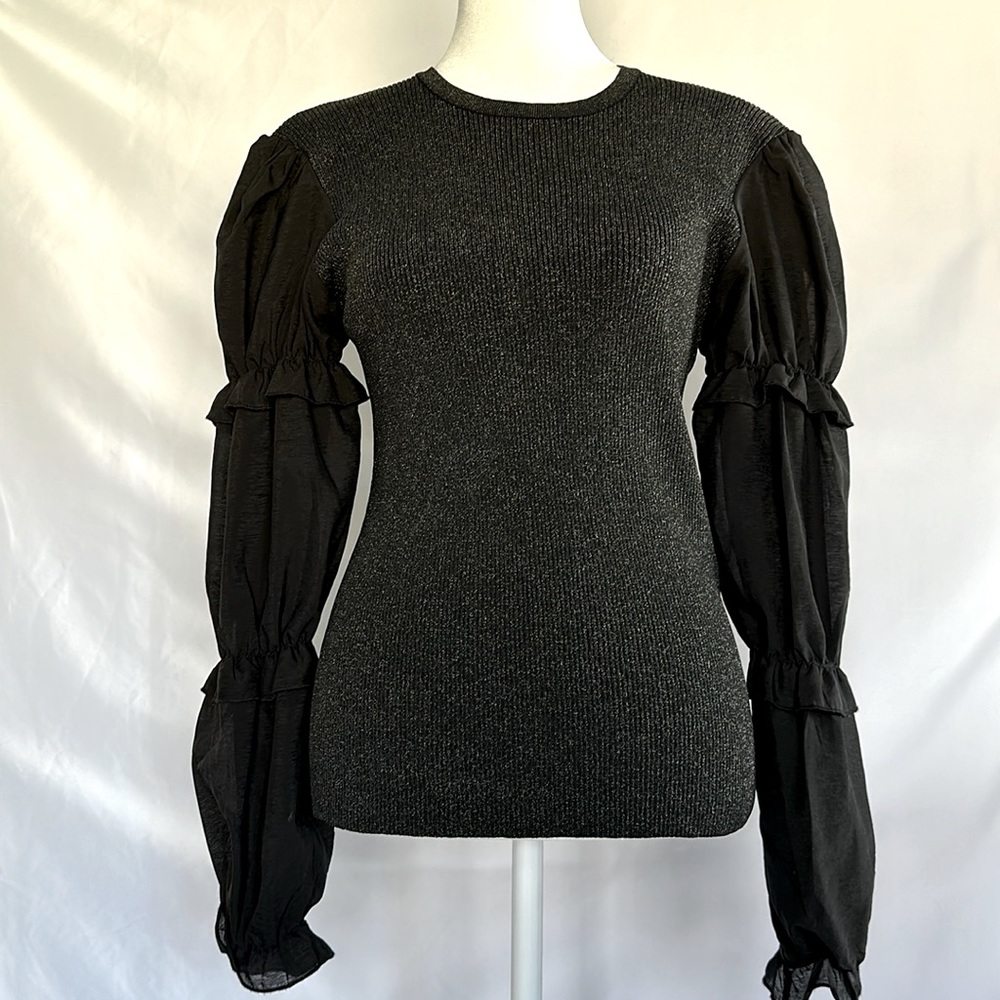 Yal New York black sweater with puff sleeves